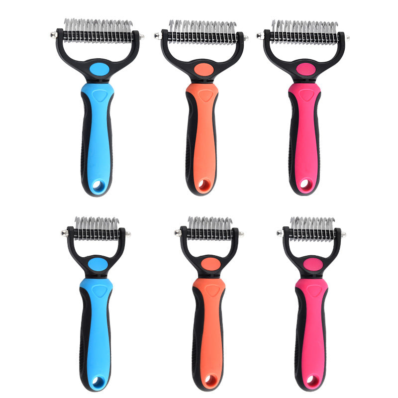 Professional Dual-Sided Pet Grooming Rake – Stainless Steel Anti-Rust Detangling & Undercoat DE shedding Tool with Ergonomic TPR Grip