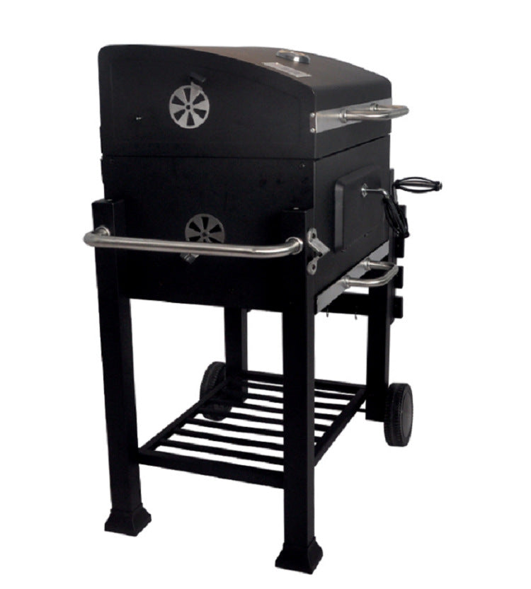 Heavy-Duty Charcoal Barbecue Grill With Lid | Large Outdoor Courtyard BBQ Smoker| Power-Coated Steel Garden Grill With Side Shelves