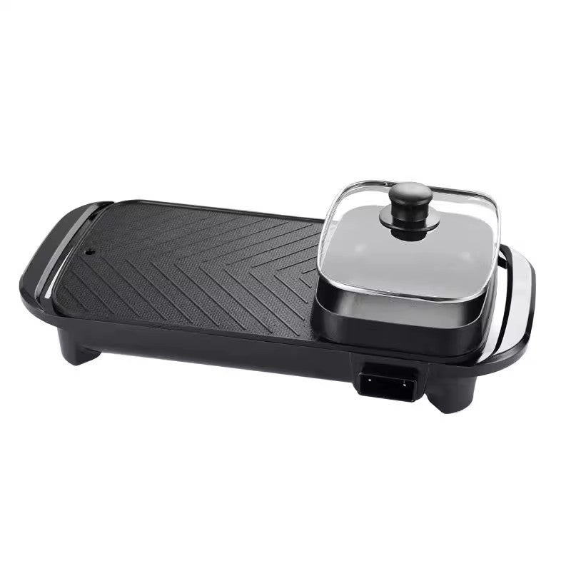 2-in-1 Electric Hot Pot And Grill Combo | 1350W Smokeless Indoor BBQ Shabu Shabu Pot | Dual Control Multi-Functional Cooker For 5-6 People