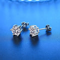 Luxury Six-Prong Zircon Stud Earrings – Precision-Cut Imitation Moissanite with Polished Gold & White Gold Electroplated Finish