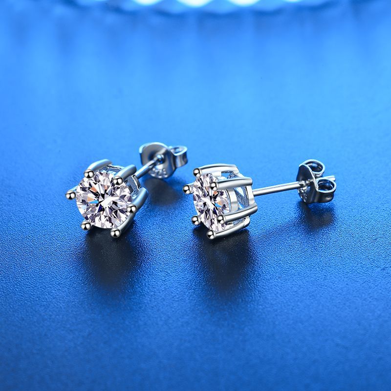 Luxury Six-Prong Zircon Stud Earrings – Precision-Cut Imitation Moissanite with Polished Gold & White Gold Electroplated Finish
