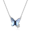 Sapphire Blue Crystal Butterfly Necklace 925 Sterling Silver Cubic Zirconia Pendant