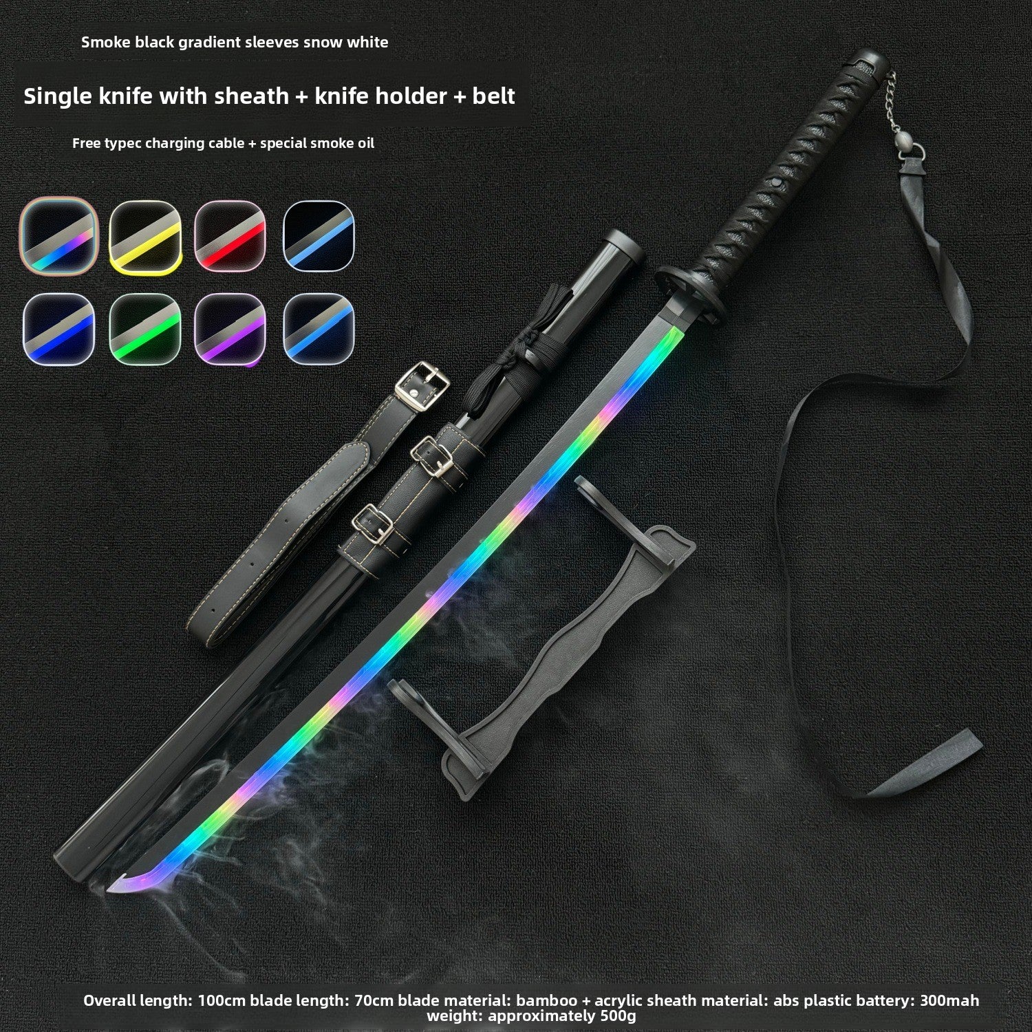Collector-Grade Luminous Anime Cosplay Sword – Interactive Glowing Blade with Smoke-Style Gradient Sleeve, Dynamic Spinning Mechanism & Accessory Bundle