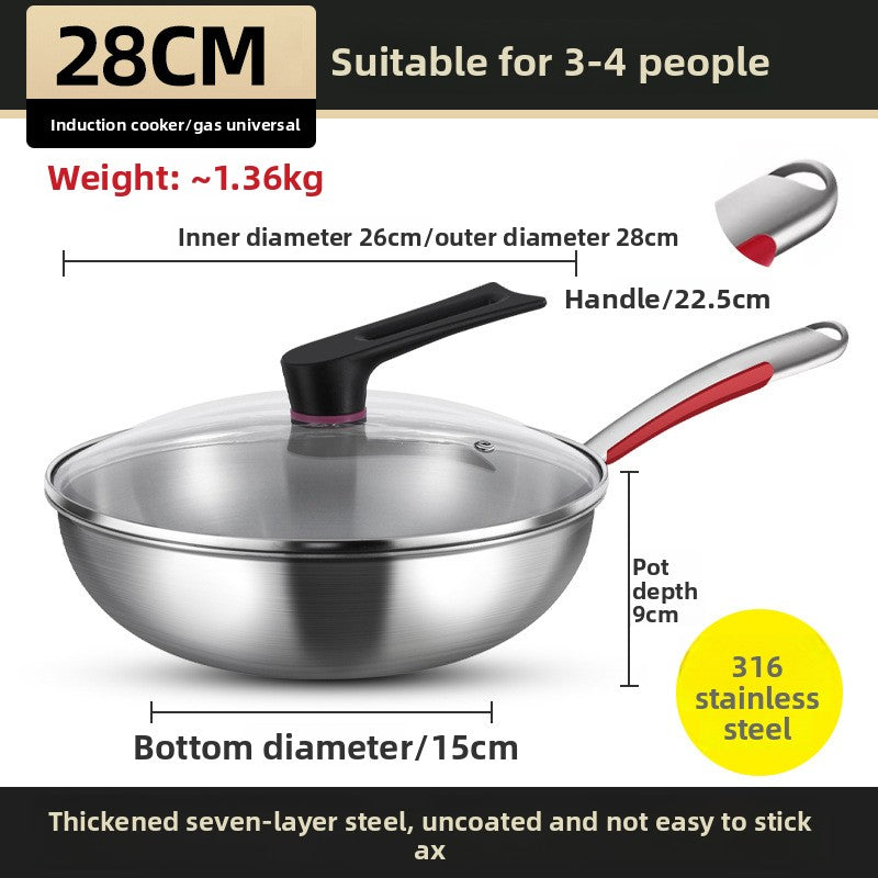 Premiun 316 Stainless Steel Cooking Wok | Multi-Layer Composite Base Stir-Fry Pan | Heavy-Duty 2kg Food-Grade Woke with Steamer Capability