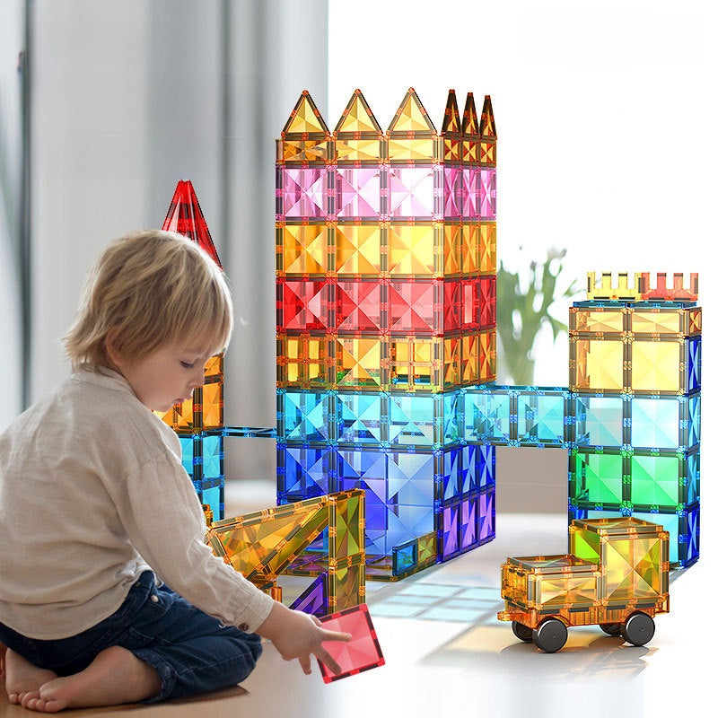 Diamond Surface Magnetic Tiles Stem  Building Block set Translucent Geometric 3D kits