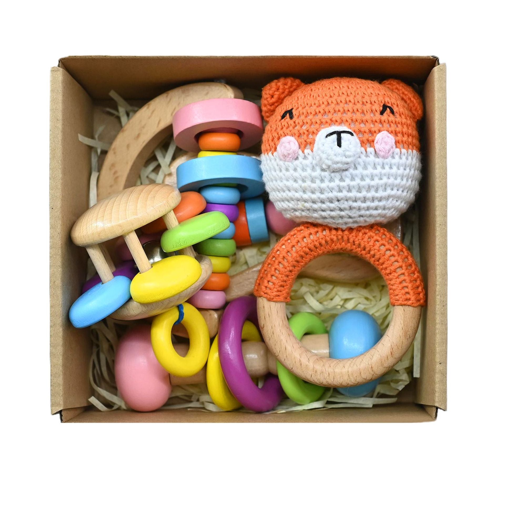 Handmade Crochet Wooden Animal Rattle