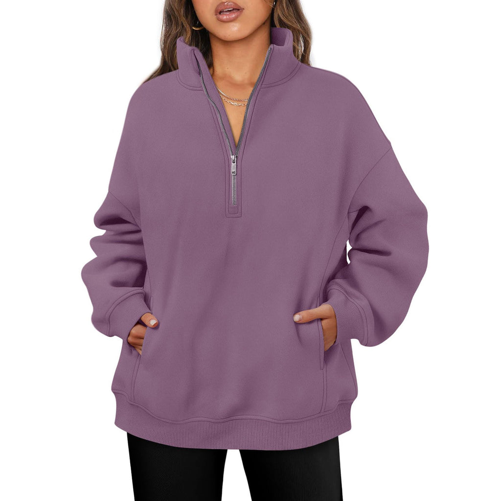Womens Half Zip Stand Collar Sweatshirt