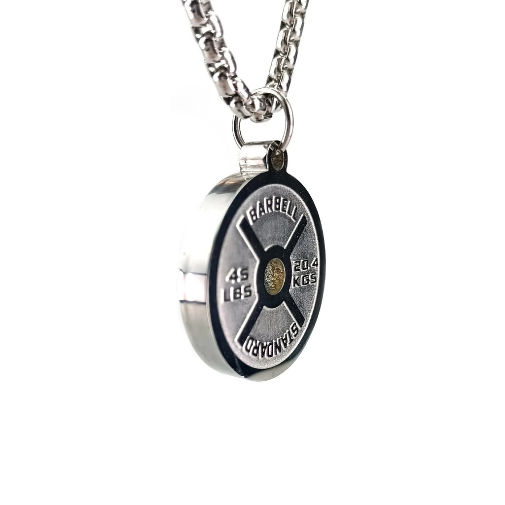 Geometric Barbell Plate Stainless Steel Necklace