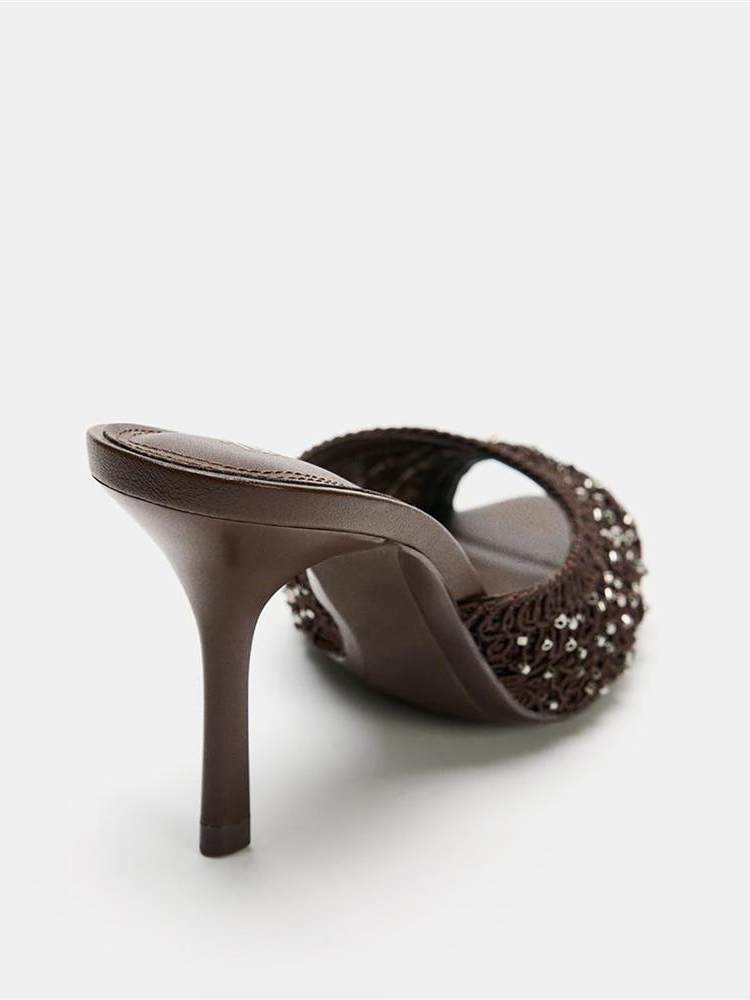 10cm Stiletto Heeled Mules | Glossy Peep-Toe Slip-On Sandals