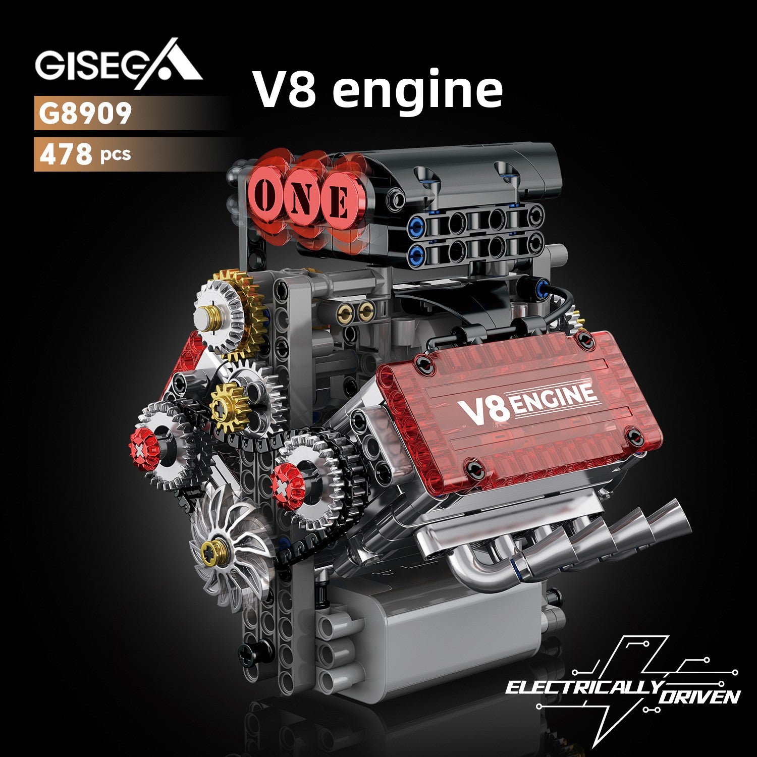 Motorize V8 Engine Mechanical Building Blocks set (800+Pcs)