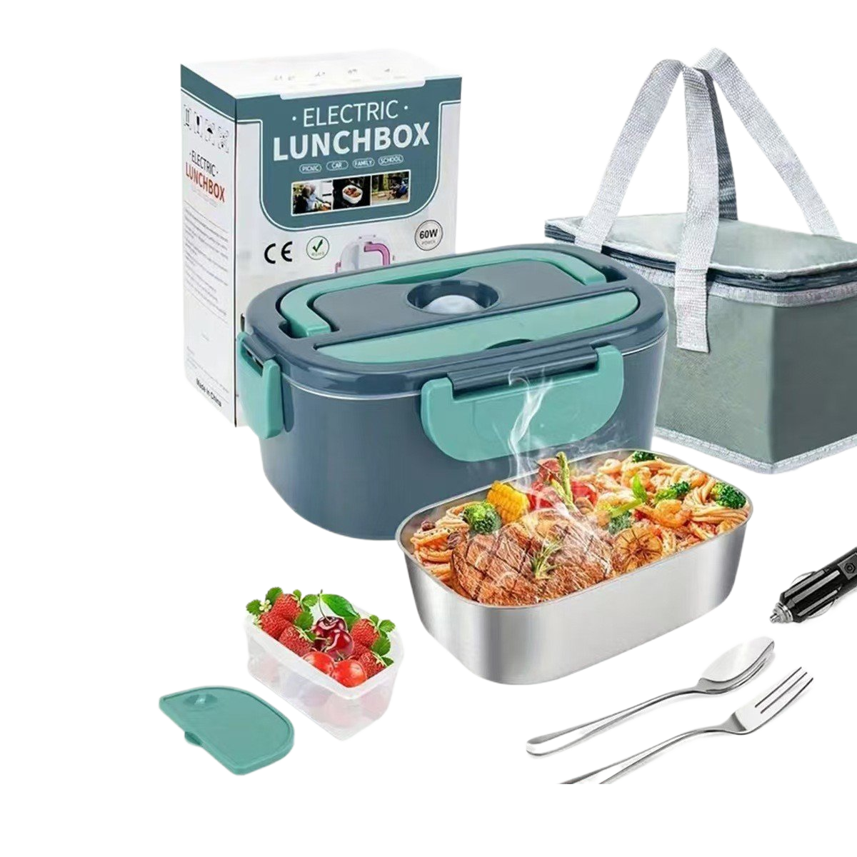 1.5L Portable Electrice Heating Lunch Box| Dual Use 12V/24V/110V/220V Car And Home Food Warmer | Stainless Steel Multi-Functional Cooker