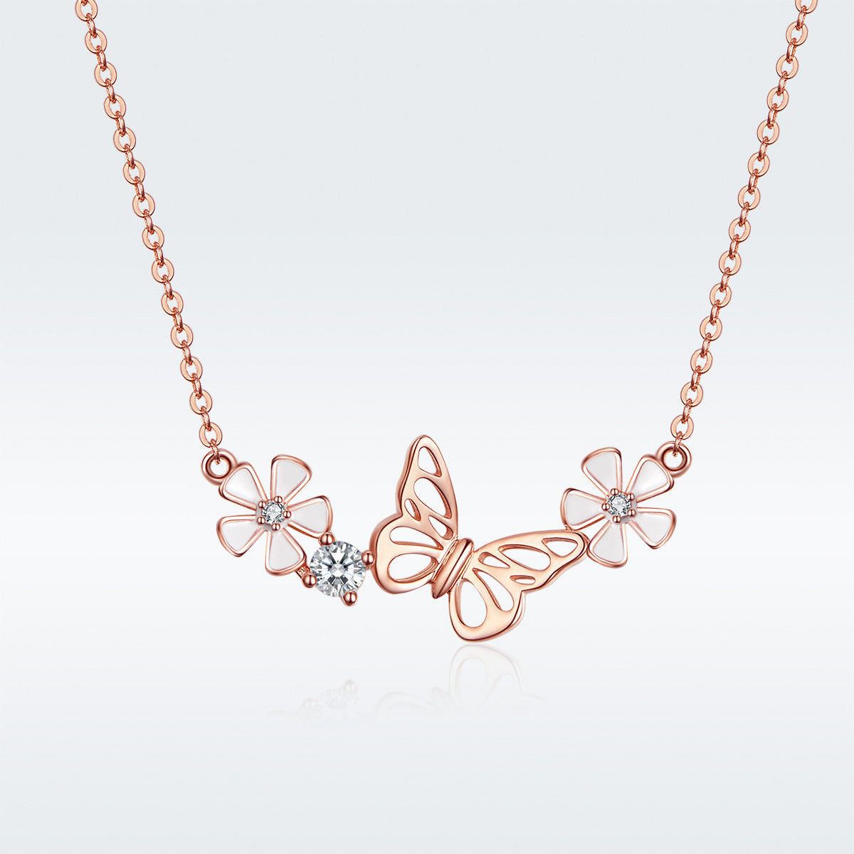 925 Sterling Silver Butterfly Flower Necklace-Dainty Floral Pendant Jewelry for Women