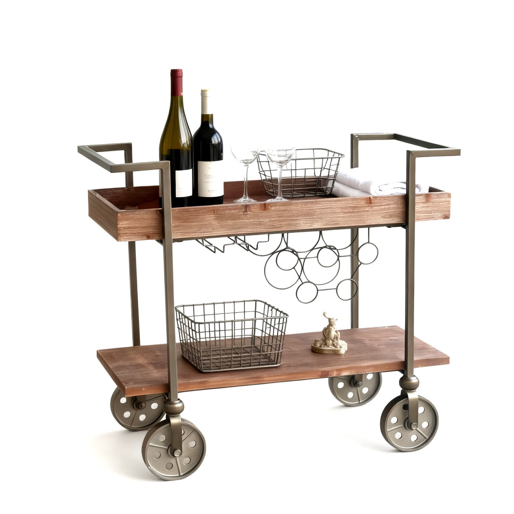 Retro Wood and Iron Storage Cart with Wheels