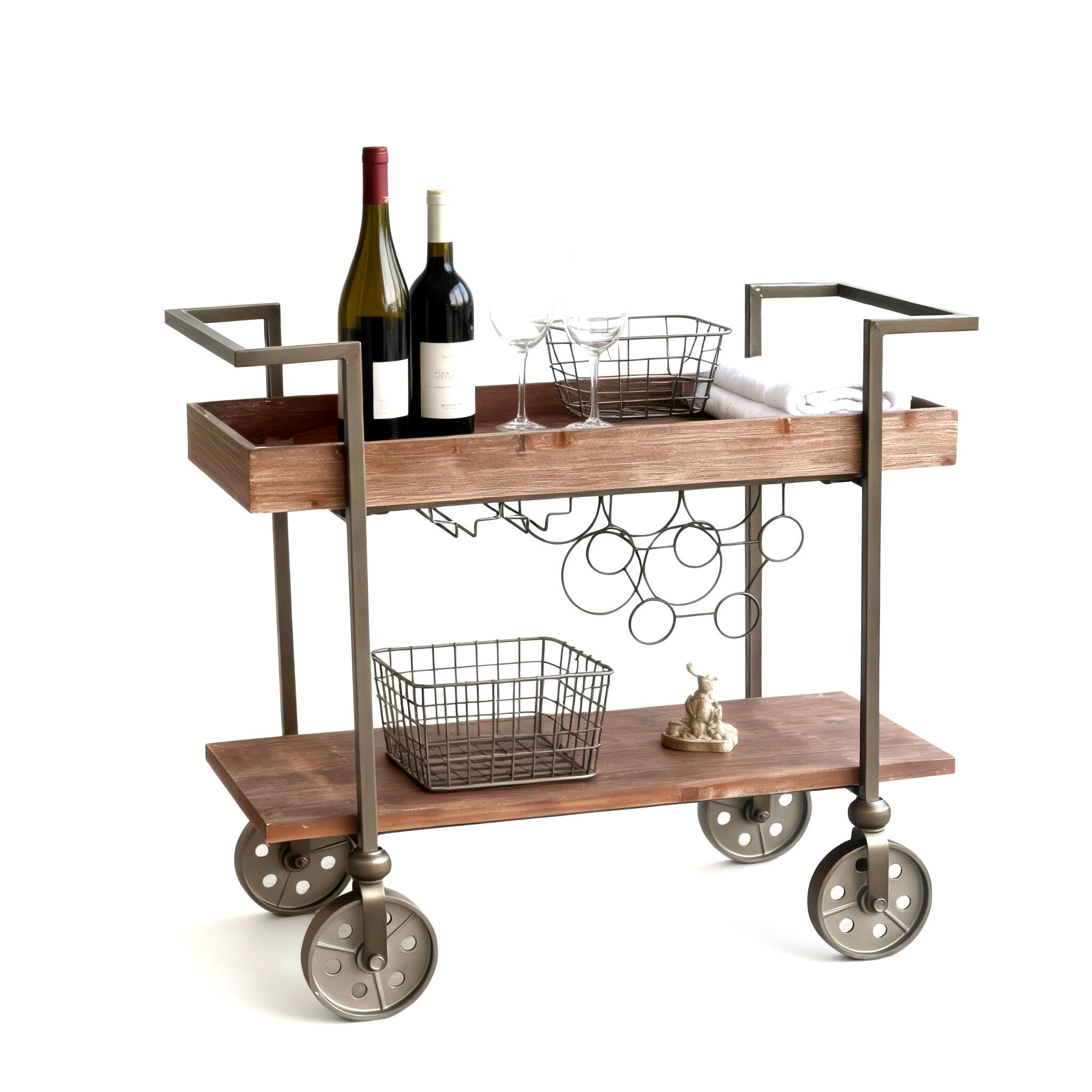 Retro Wood and Iron Storage Cart with Wheels