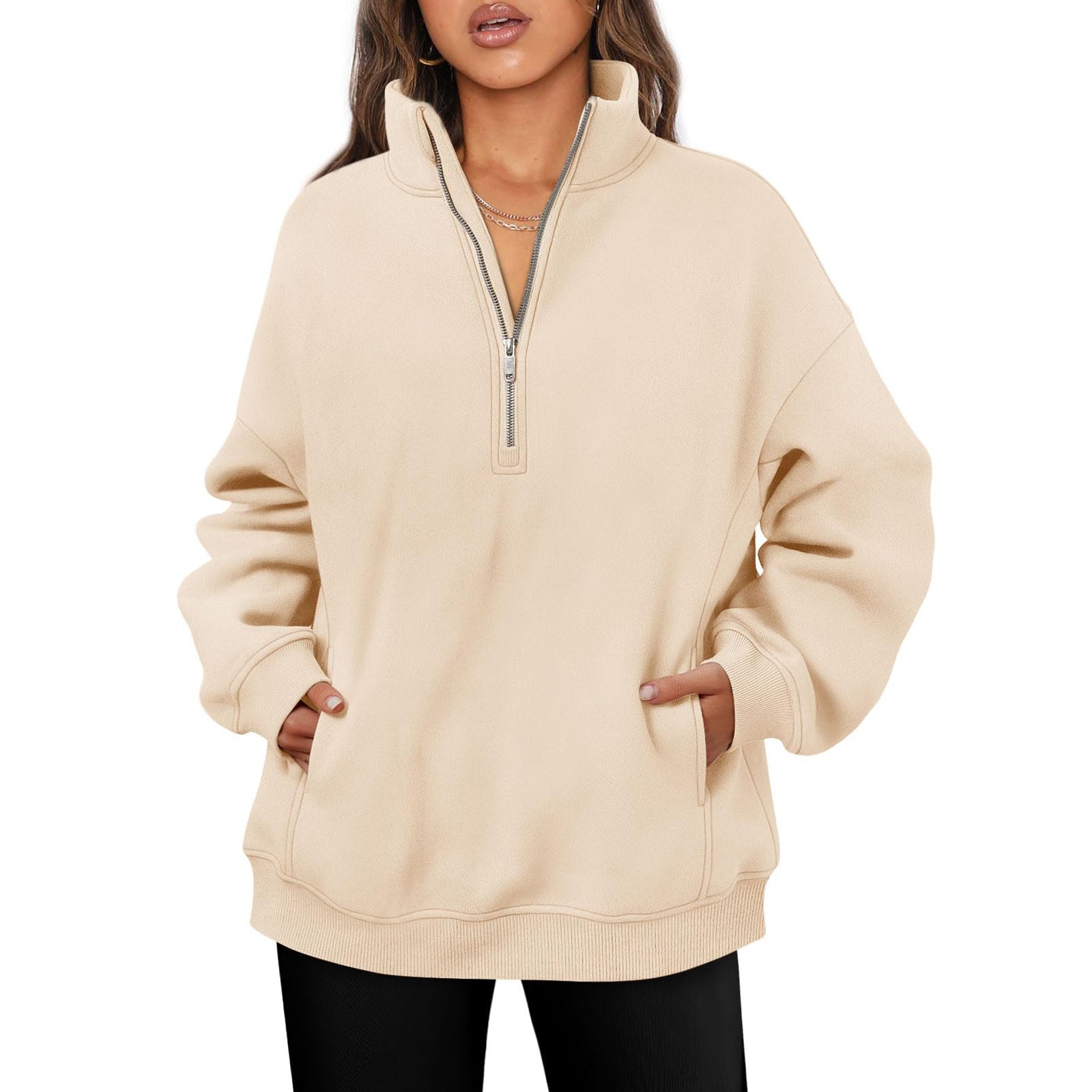 Womens Half Zip Stand Collar Sweatshirt