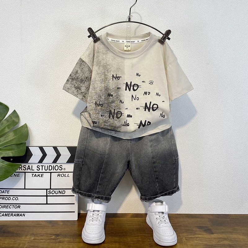 Boys 2-Piece Summer Streetwear Outfit Set - Lightweight Thin Corduroy Short Sleeve Graphic Tee & Shorts Matching Set
