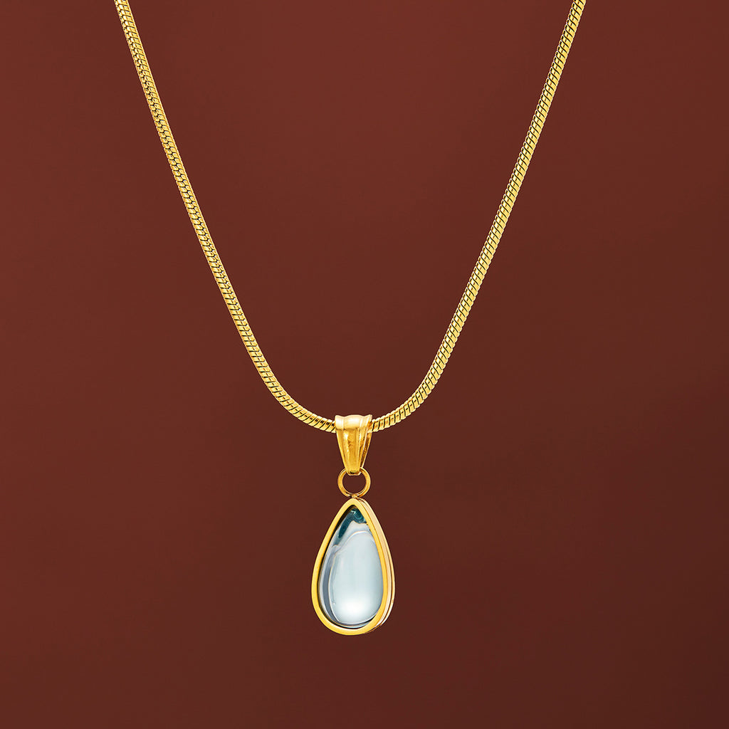 French Style Green Water Drop Titanium Steel Necklace