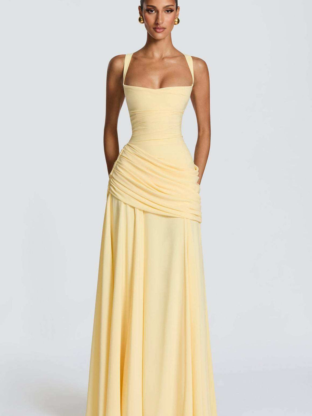 Strappy Waist Cinching A-Line Long Dress