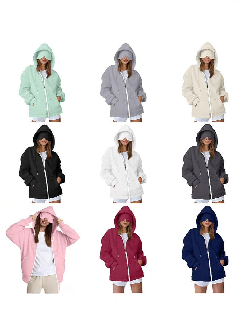 Womens Hooded Sweatshirt with Built-in Eye Mask