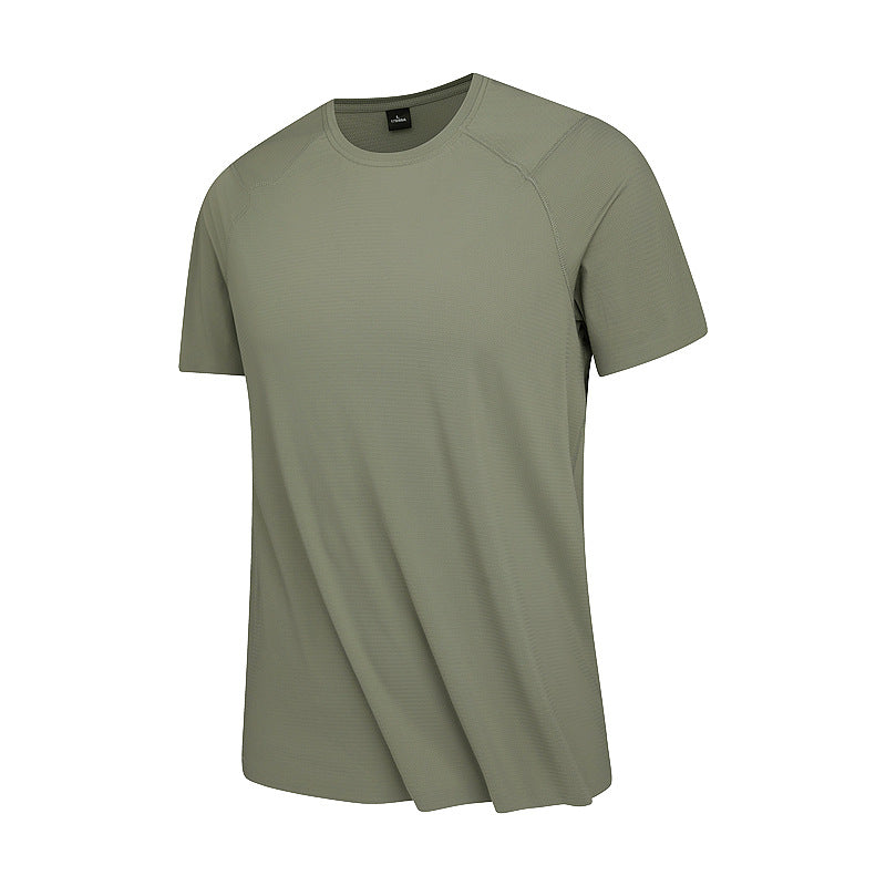 Summer T-Shirt Short-Sleeved Men's Seamless Ice Silk Breathable Quick-Drying Sun Protection Anti-Un Pure Color Youth Sports Round Neck T-Shirt for Men