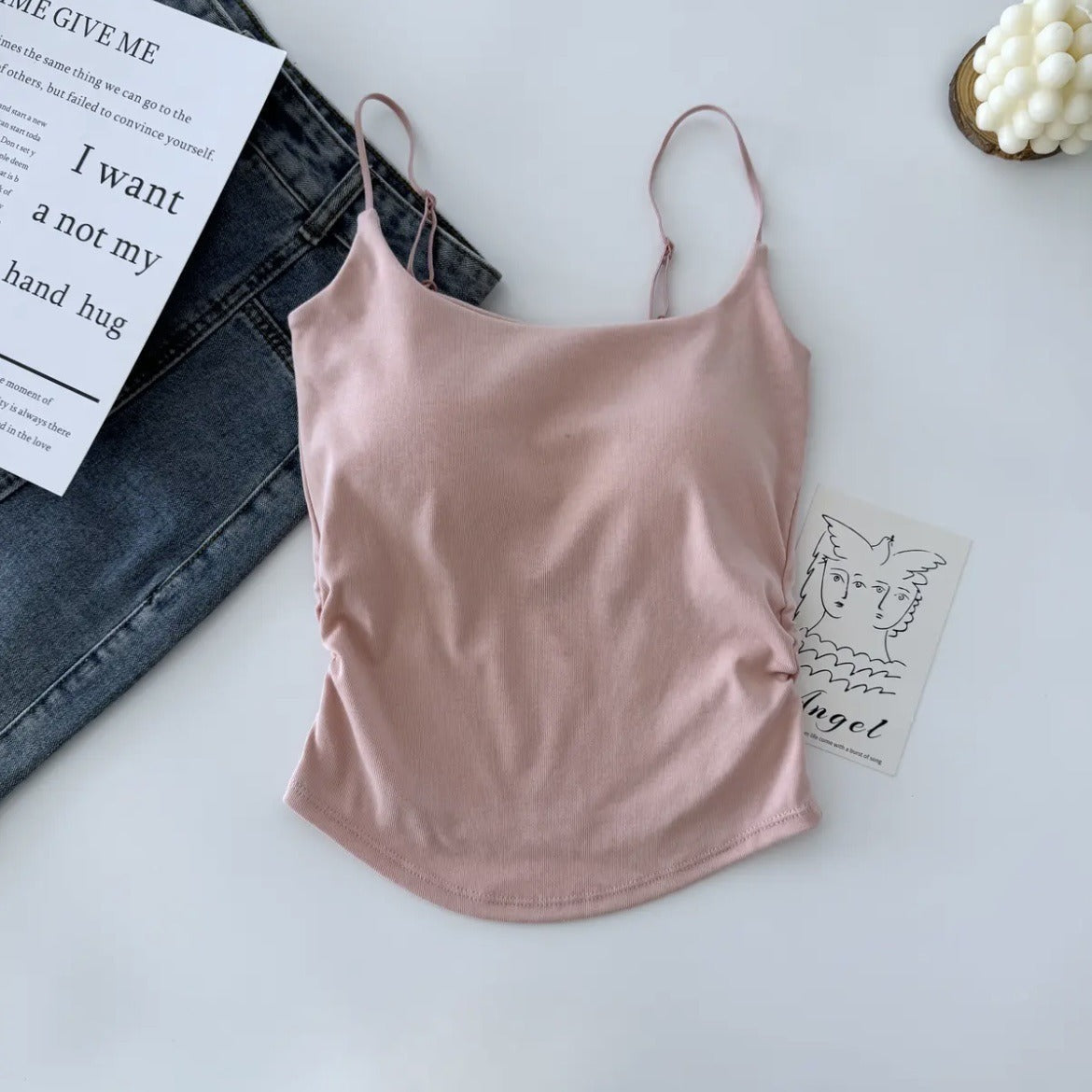 Cotton Lace-Up Back Camisole Top with Chest Pad