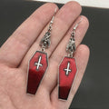 Gothic Bat Cross Red Oil Dropping Earrings