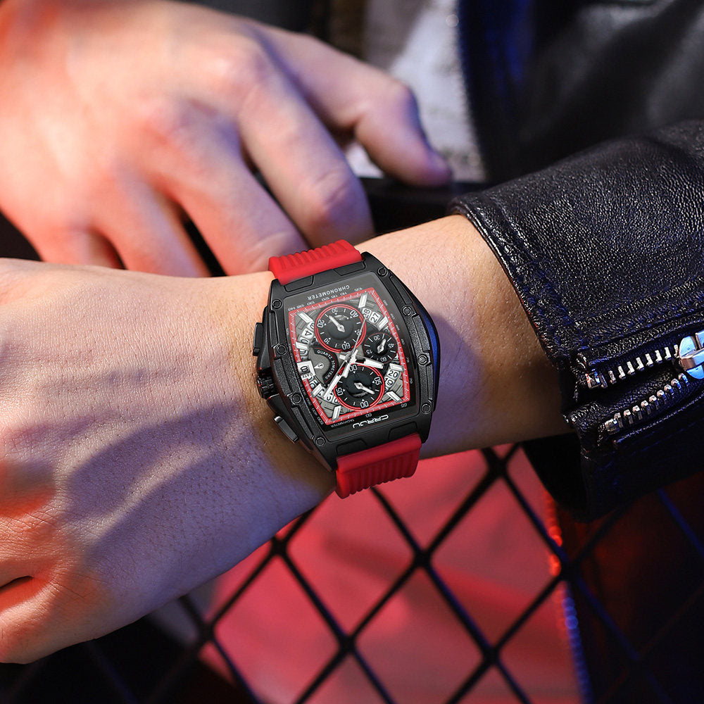Men's Luxury Tonneau Sport Watch | Japanese Quartz Skeletonized Dial