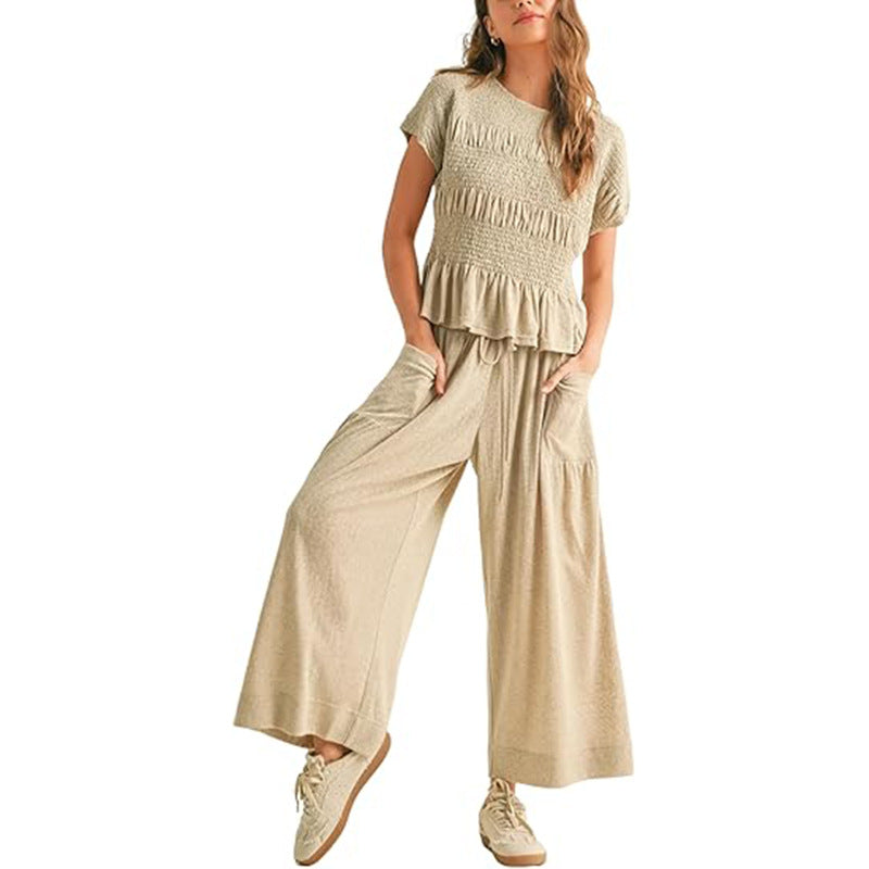 Casual Short Sleeve Top and Wide Leg Pants