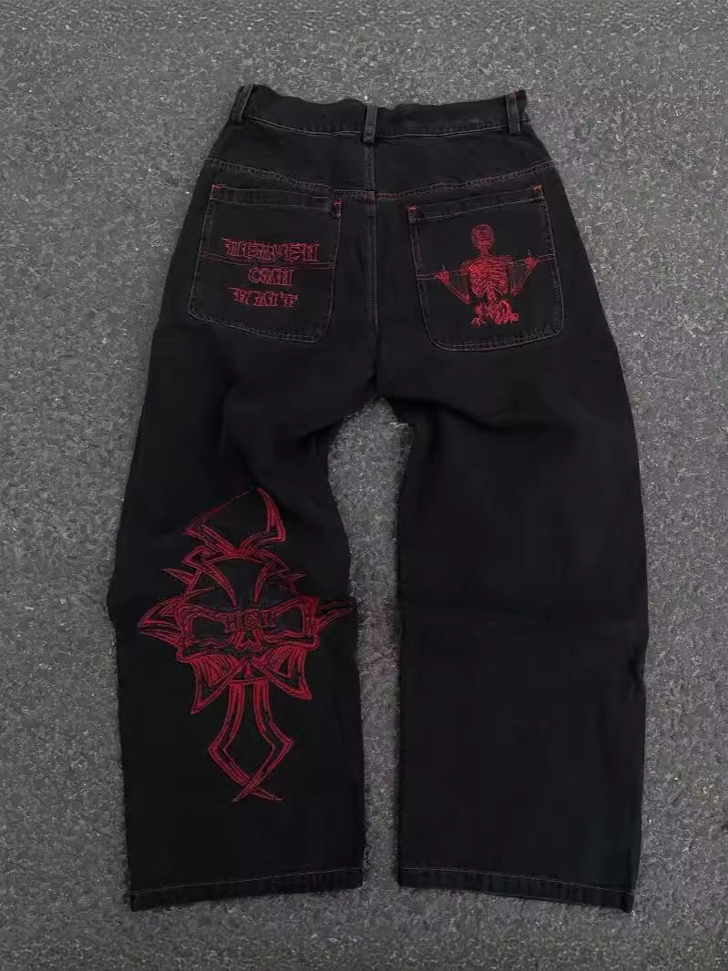 Mens Washed Cotton Wide Leg Jeans