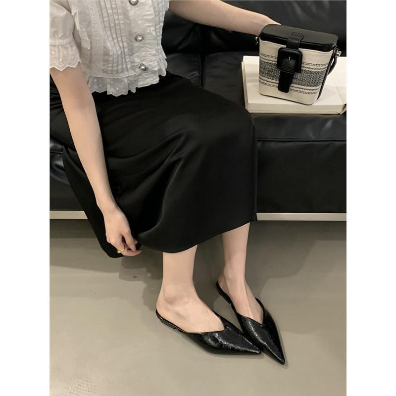 Womens Pointed Toe Flat Mule Slippers