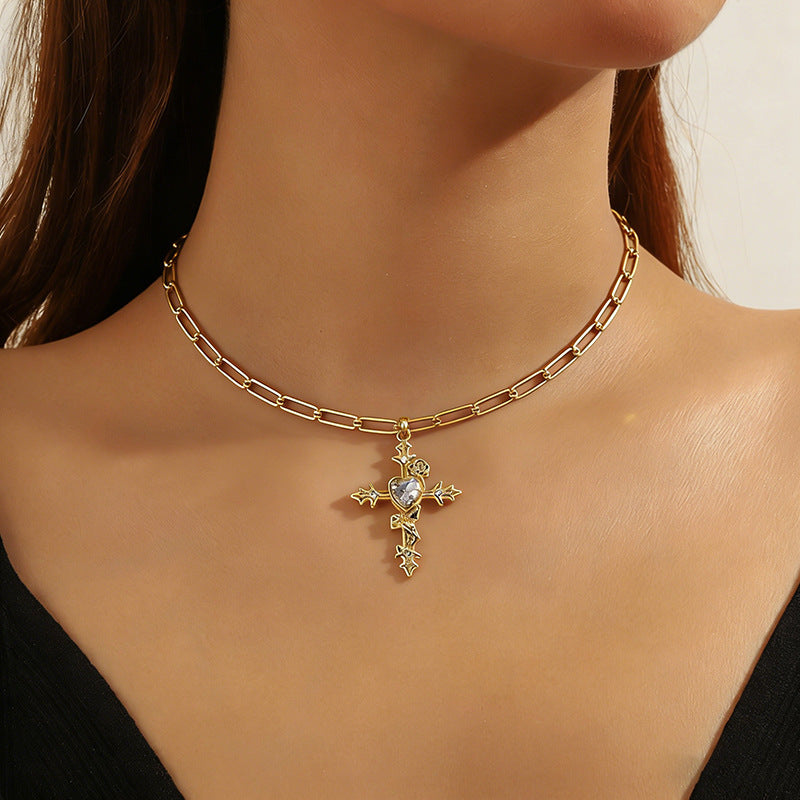 Zircon Cross Pendant Necklace