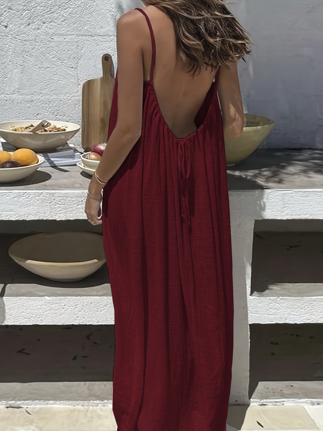 Womens Backless Loose Long Home Dress