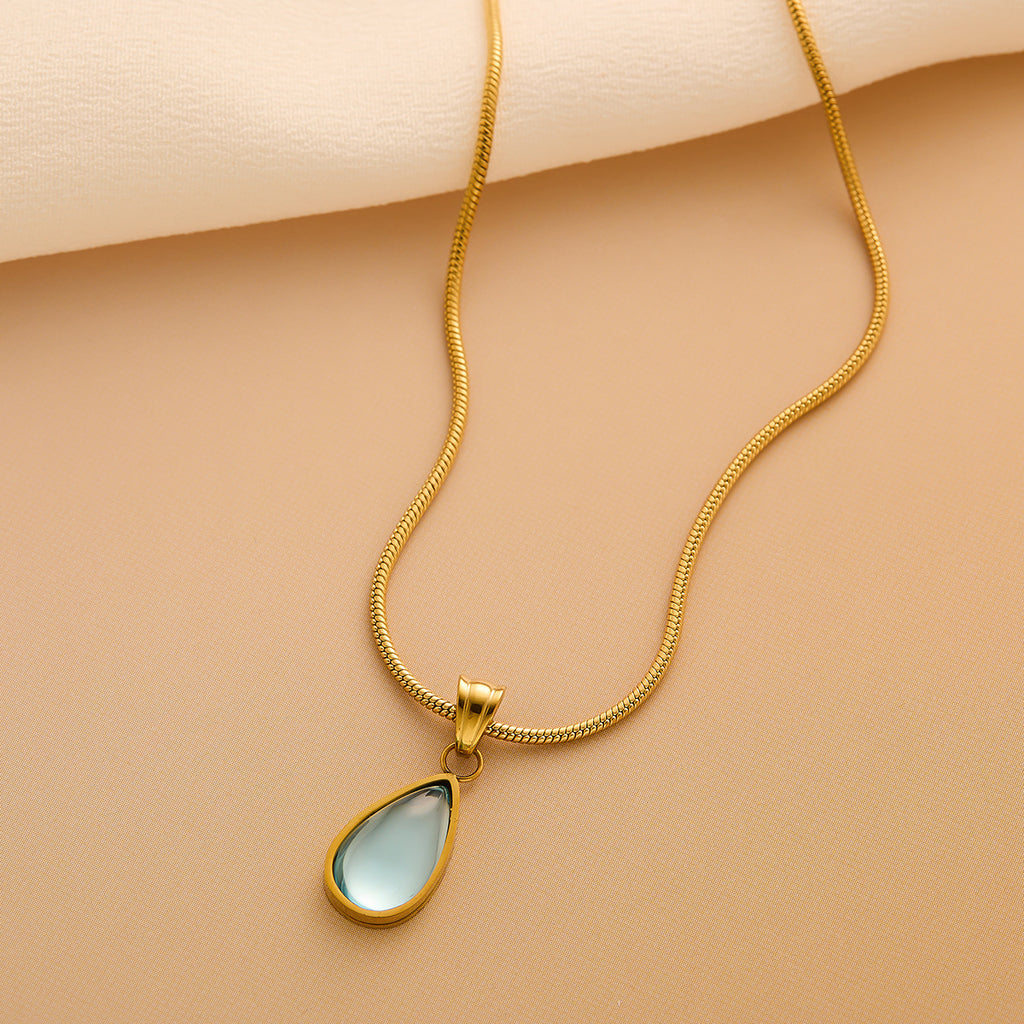 French Style Green Water Drop Titanium Steel Necklace