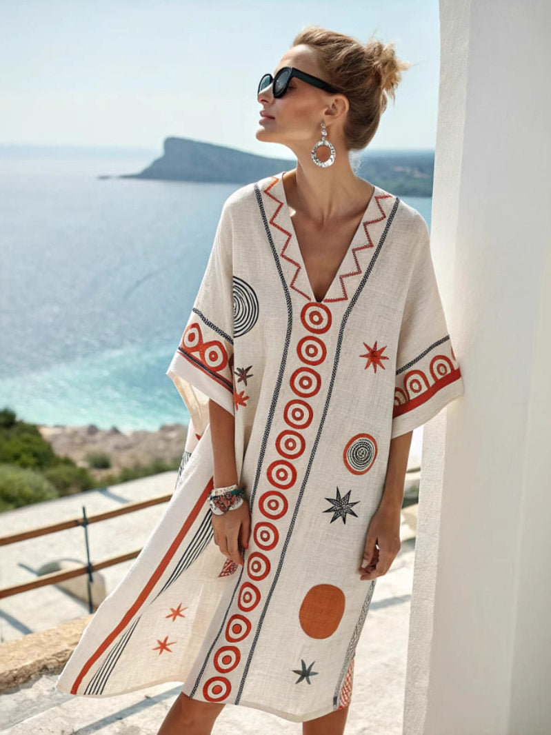 Women Printed V-Neck Mid Length Dress