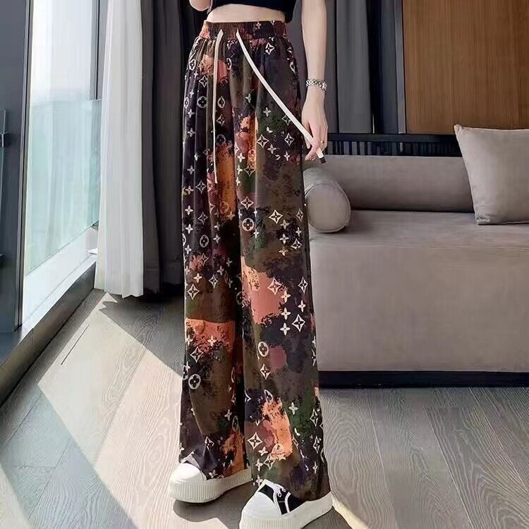 Ice Silk Wide Leg Pants with Print