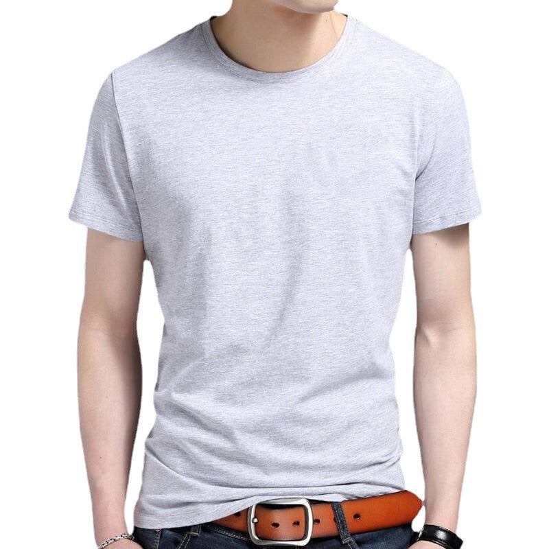 95 Cotton 5 Spandex high quality Short-sleeved T-shirt Men's Summer New Arrival Men's Round Neck Korean Style Slim-fit Slim-fit Top White