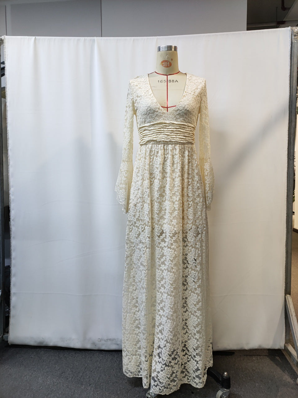 Womens Lace Splicing V-Neck Dress