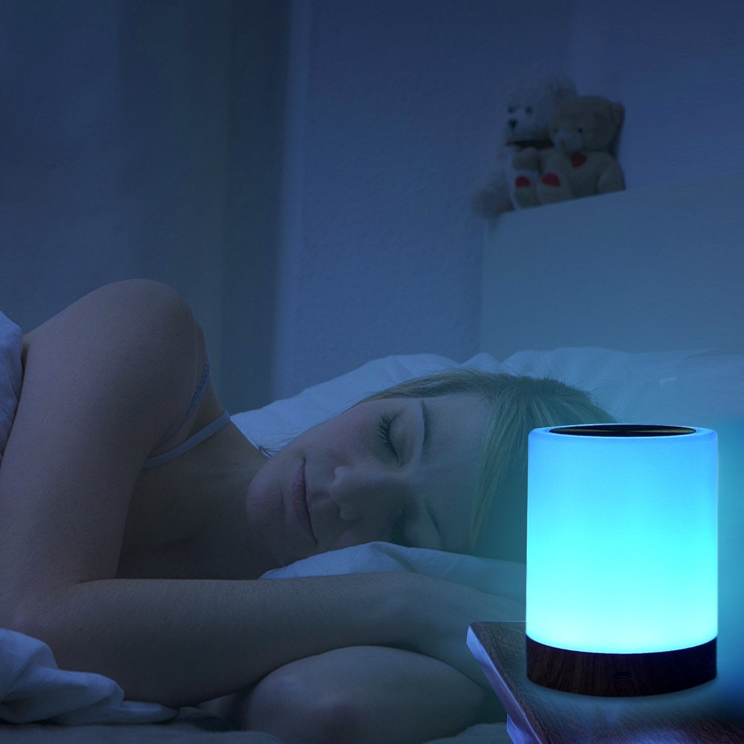 Rechargeable Touch-Control Night Light – Color-Changing LED Lamp with Wood Grain Design