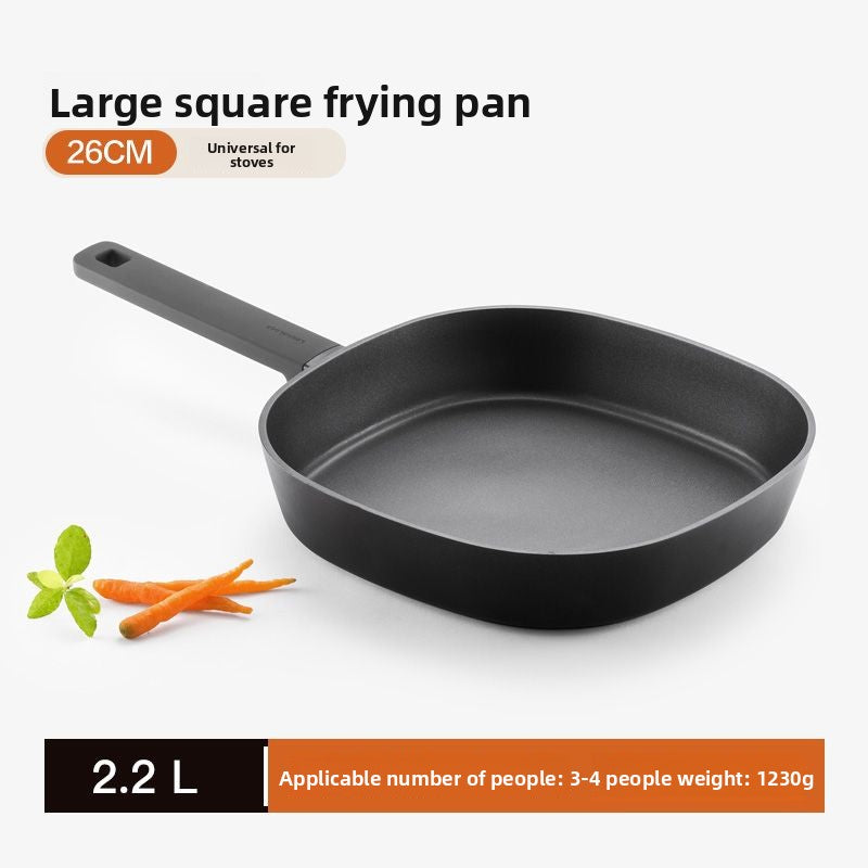 26cm Deep Square Cast Iron Skillet | 7cm Deep Uncoated Dual-Purpose Cooking Pot | Heavy-Duty Non-Stick Induction Frying Pan