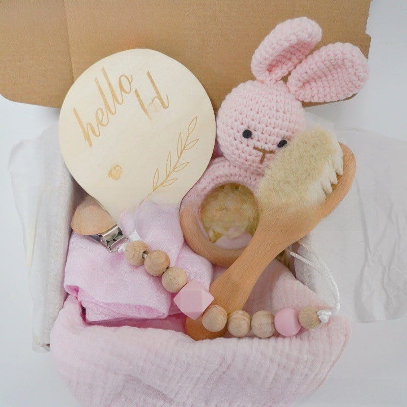 Handmade Crochet Rabbit Rattle Baby Care Set