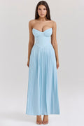 Aura Elegant Sleeveless Tube Top Maxi Dress - High Waist Pleated Summer Dress