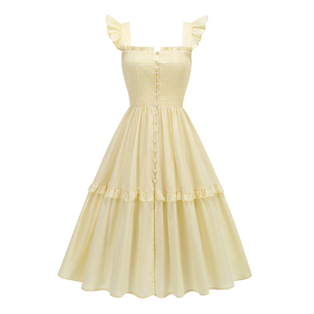 Women's Suspender A-Line Dress with Flying Sleeves