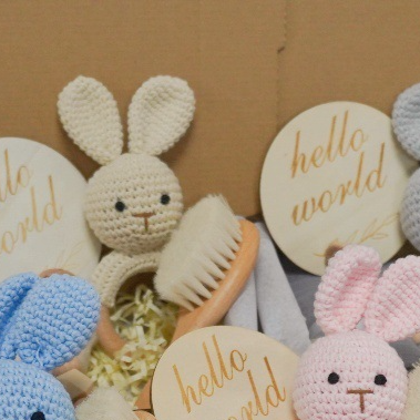 Handmade Crochet Rabbit Rattle Baby Care Set