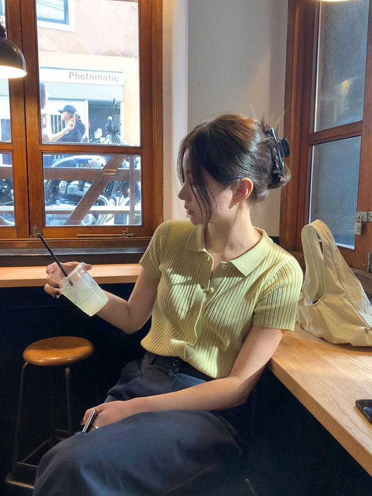 Women's Lapel Single-Breasted Short Sleeve T-shirt