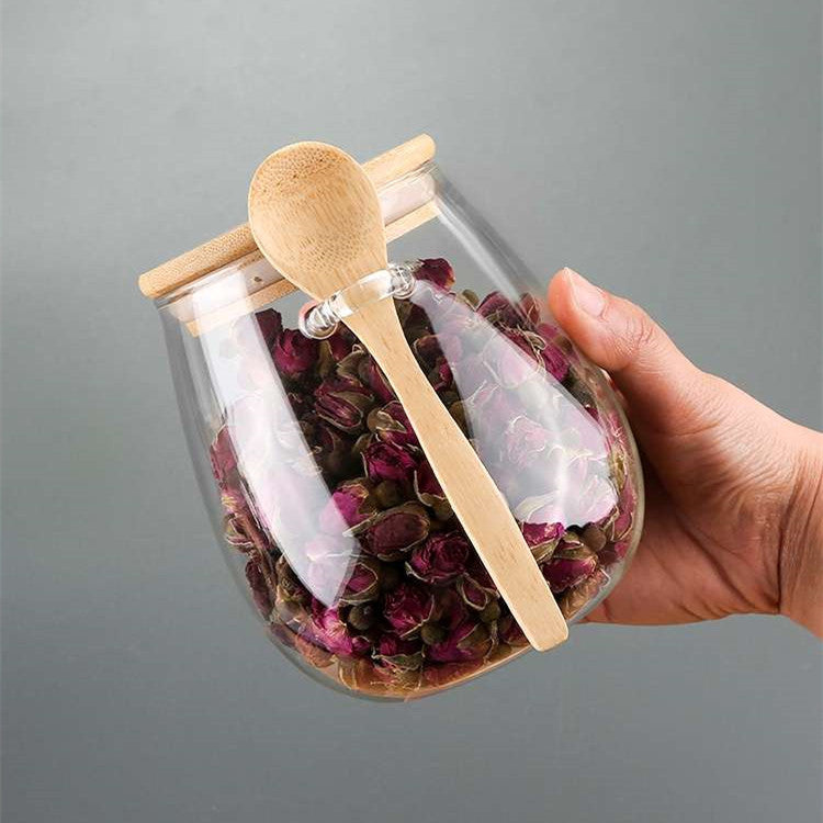 Glass Sealed Storage Jar with Spoon for Grains and Tea