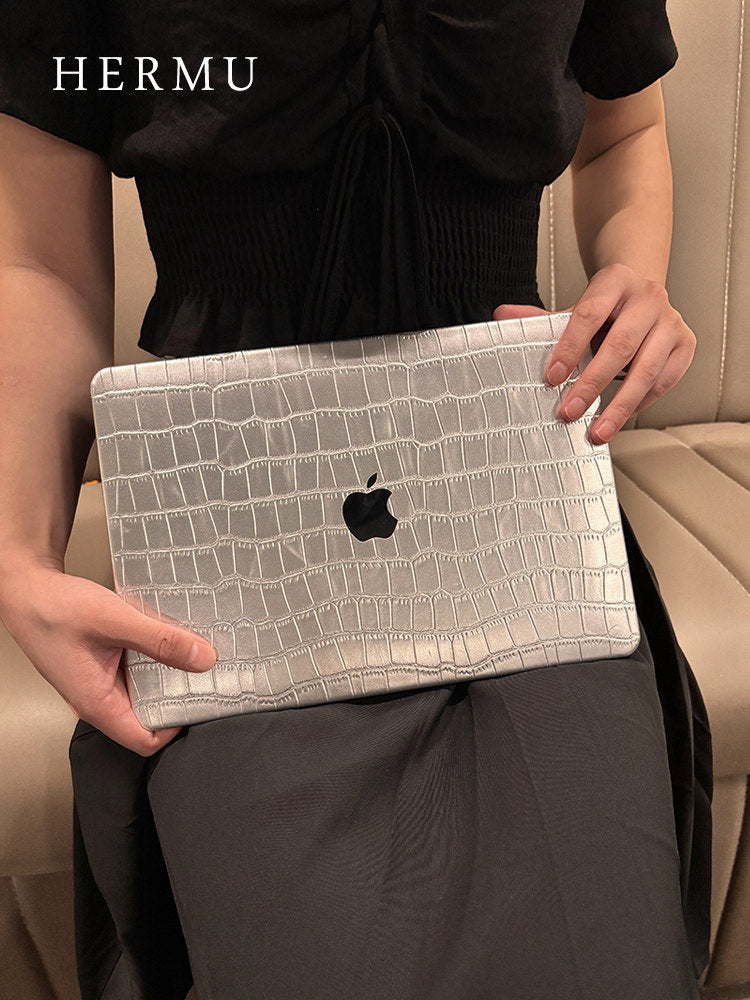 Leather MacBook Protective Case with Crocodile Pattern