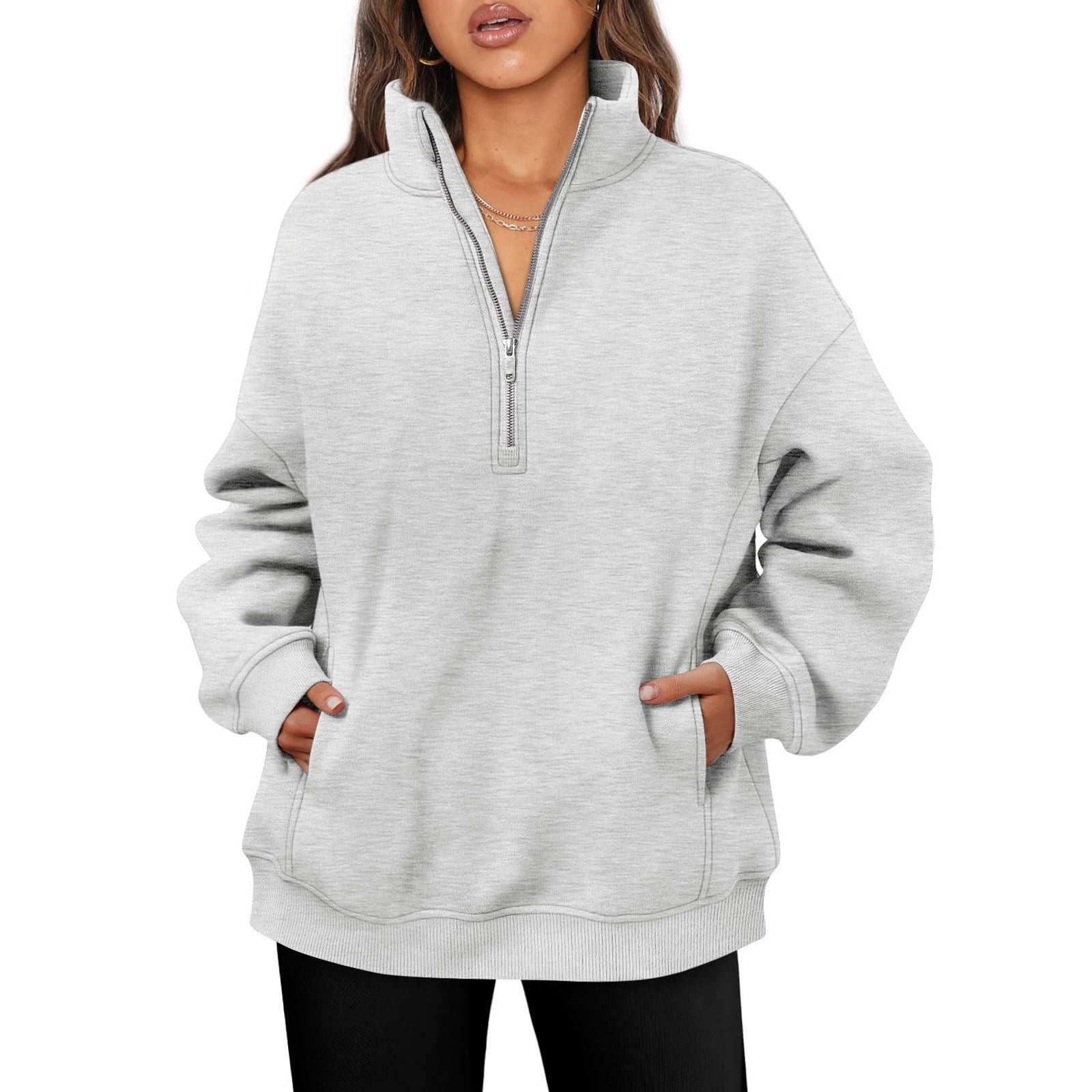 Womens Half Zip Stand Collar Sweatshirt