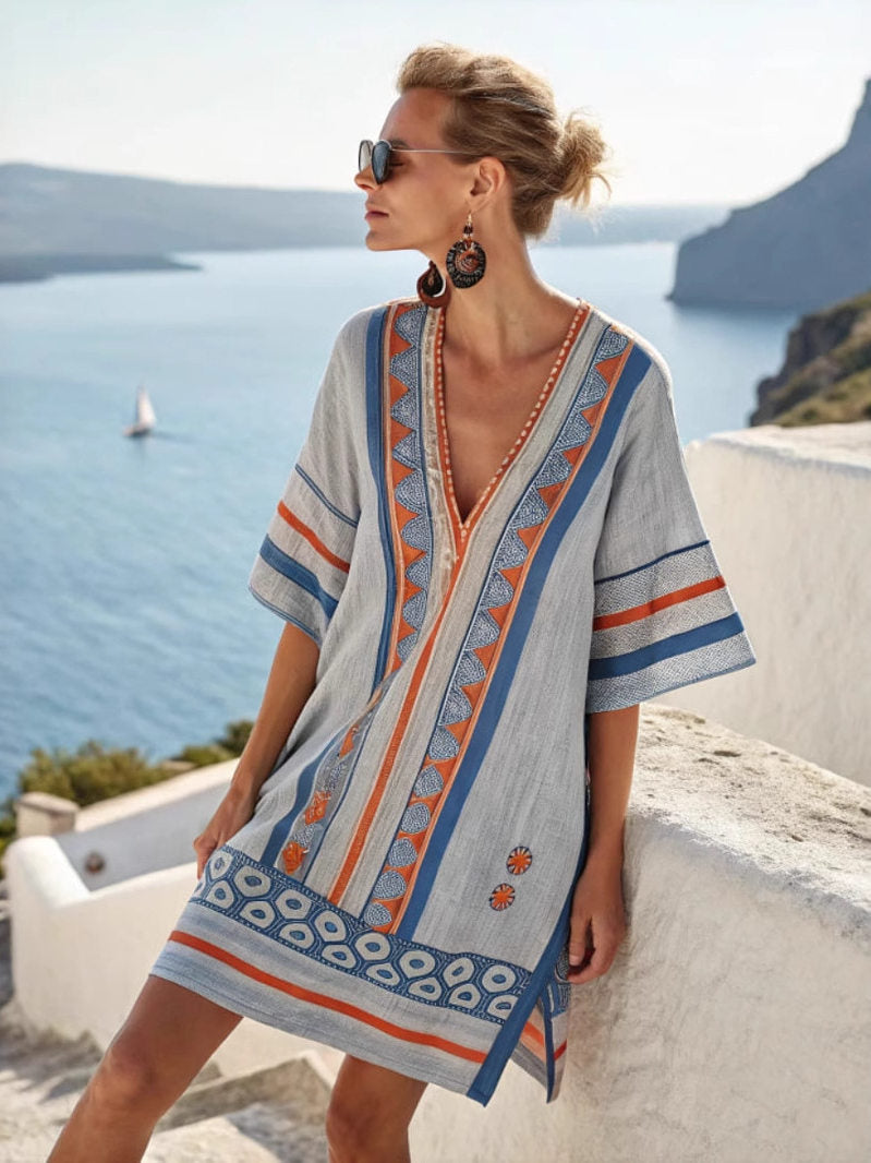 Women Printed V-Neck Mid Length Dress