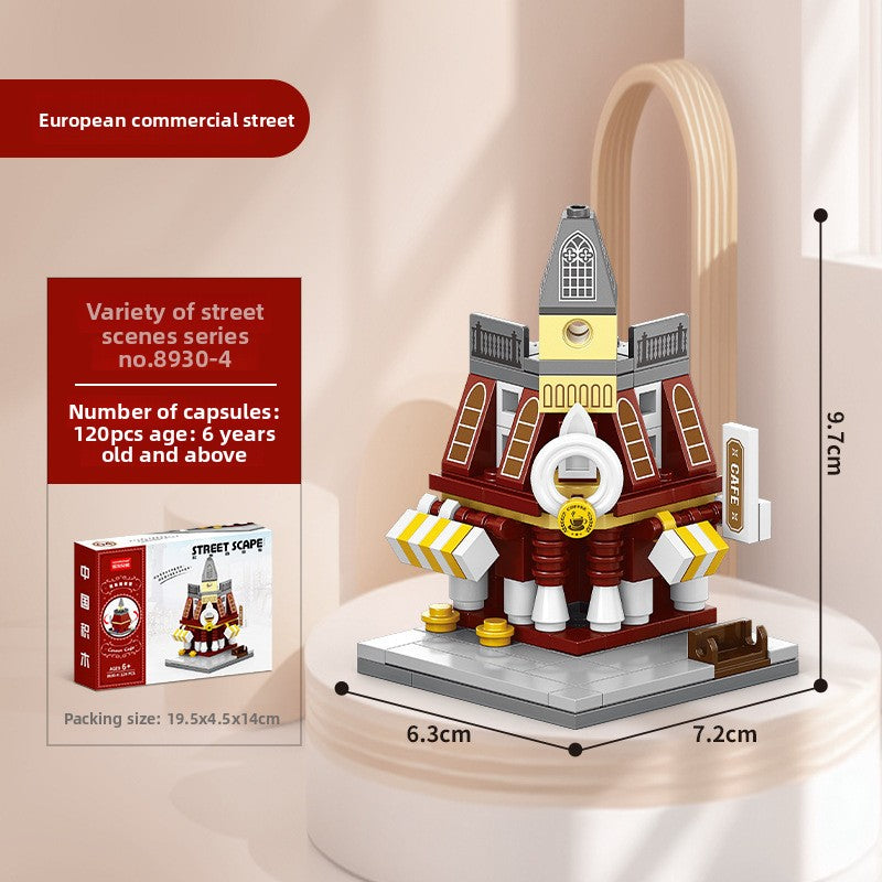 Mini Street View Building Blocks Set-Micro Architecture City Creator Bricks Toy, DIY Educational Village Model Kits for Kinds & Adults (Cafes, Shops & Castles)