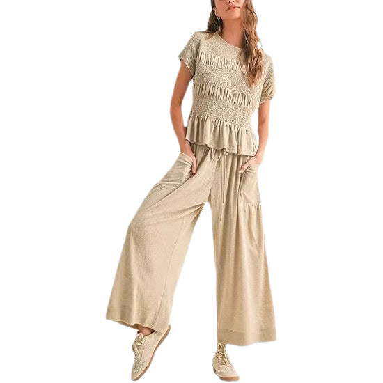Casual Short Sleeve Top and Wide Leg Pants
